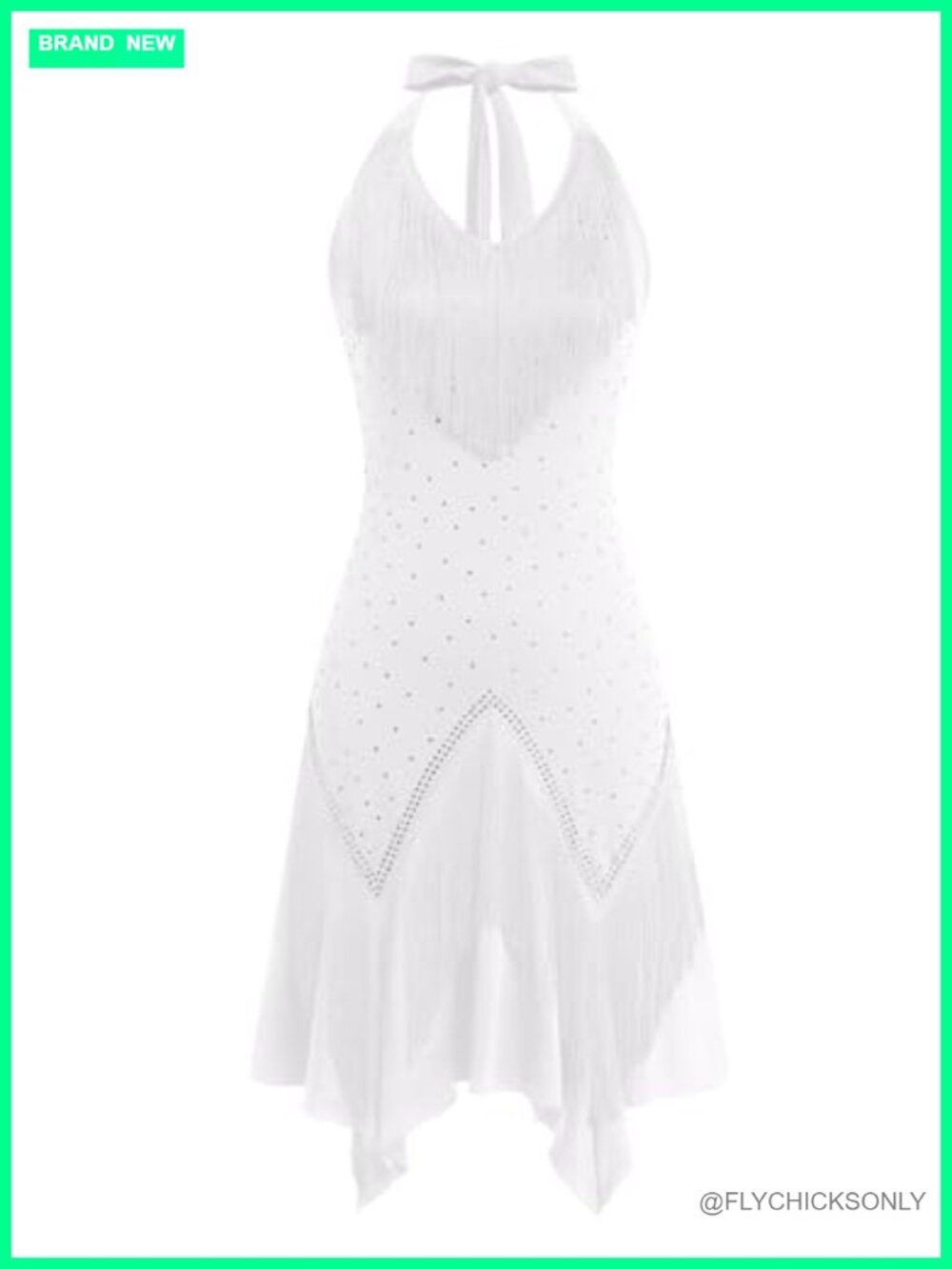 Women's Rhinestone Fringe Latin Dance Dress Halter Salsa Tango Costume